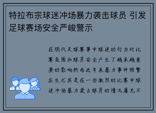 特拉布宗球迷冲场暴力袭击球员 引发足球赛场安全严峻警示